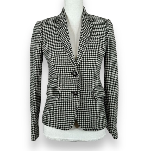 J. Crew Factory Jackets & Blazers - J.Crew Factory Wool Blend Houndstooth Black White Woven Blazer Academia Preppy